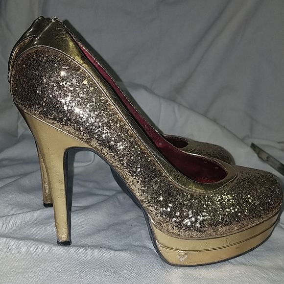 Baby Phat Shoes Gold Sparkle Platform Heel Sz 8 - Picture 4 of 7